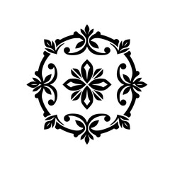 Elegant Floral Ornament in Black and White, Vector Design