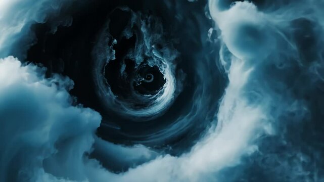 Abstract swirling vortex of dark blue and grey clouds