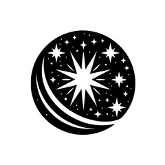 Celestial Nightscape Logo: Stars, Moon & Galaxy Black & White Design
