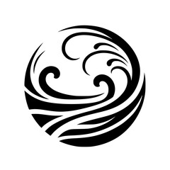 Abstract Water Wave Design in Circle, Black and White, Minimalist