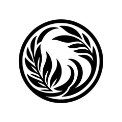 Black and White Leafy Crest Design: Circle Emblem for Logos