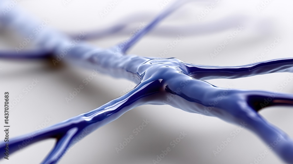 Poster blue abstract representation of a neuron with delicate branches and smooth surface texture