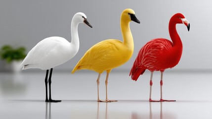 Obraz premium Elegant Birds Displaying Vibrant Colors in a Modern Indoor Setting with Subtle Background