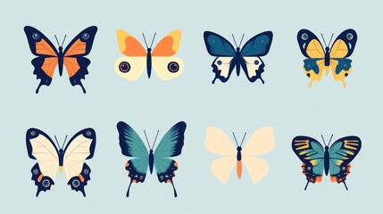 Colorful butterfly collection, nature, illustration, design, background