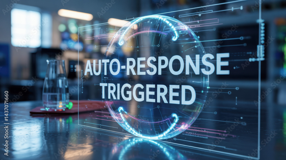 Poster auto response triggered concept with agentic ai technology in futuristic digital interface glowing o