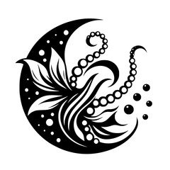 Black and White Floral Design with Pearls and Bubbles