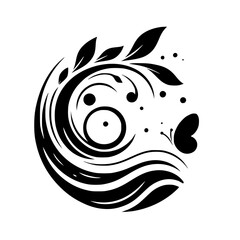 Elegant Black and White Floral Design with Butterfly, Symbolic of Nature