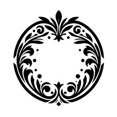 Elegant Black Floral Wreath Frame, Minimalist Design, Isolated