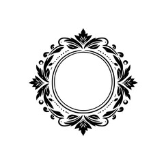 Elegant Circular Floral Frame - Black & White Vector