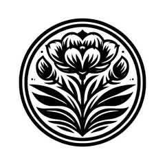 Minimalist Floral Emblem: Black and White Circle Design