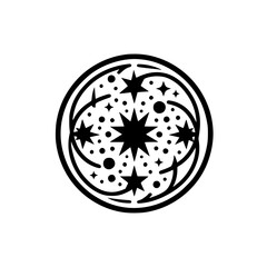 Celestial Mandala: Black & White Starry Design, Illustration