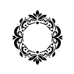 Elegant Black Floral Frame, Decorative Circular Design