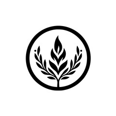 Minimalist Organic Emblem: Circle, Tree, Flame Icon in Black & White