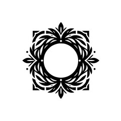 Black Floral Wreath Circle Frame, Elegant Minimalist Design