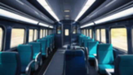 Fototapeta premium blurred train seats, interior inside a passenger train, economy class, with blurred train seats in the background