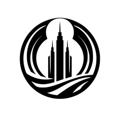 Abstract Modern City Skyline in a Circular Emblem Logo