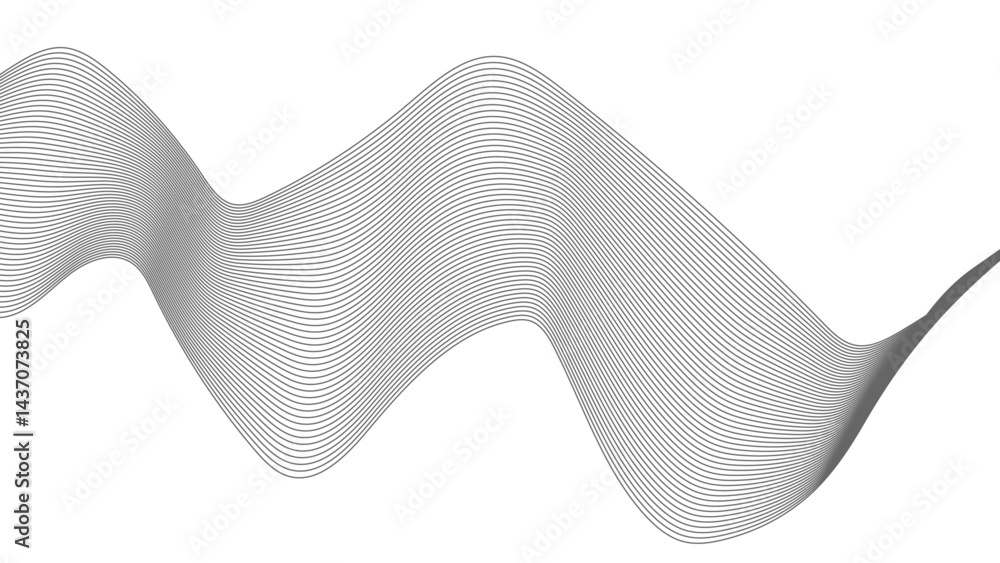 Poster thin wavy line abstract background. abstract black lines wave curve motion on white background. vect