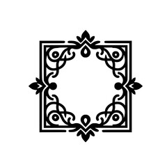 Elegant Black and White Ornamental Frame Design, Square Border Element