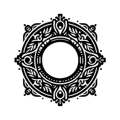 Ornate Black and White Circular Ornament, Vector Illustration