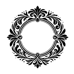 Elegant Black Floral Frame on White Background