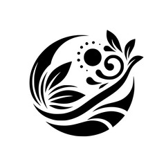 Elegant Black and White Floral Swirl Design Element