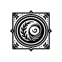 Elegant Black & White Ornamental Design: Circular Motif with Floral Elements