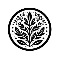 Black & White Floral Circular Emblem - Minimalist Design