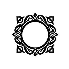 Decorative Black and White Circular Frame Element, Ornamental Vector Design