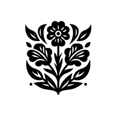 Black & White Folk Floral Design, Minimalist, Isolated on White