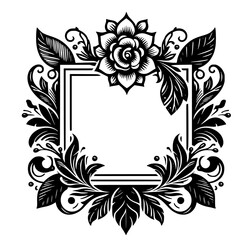 Elegant Floral Frame: Black and White Ornament Design