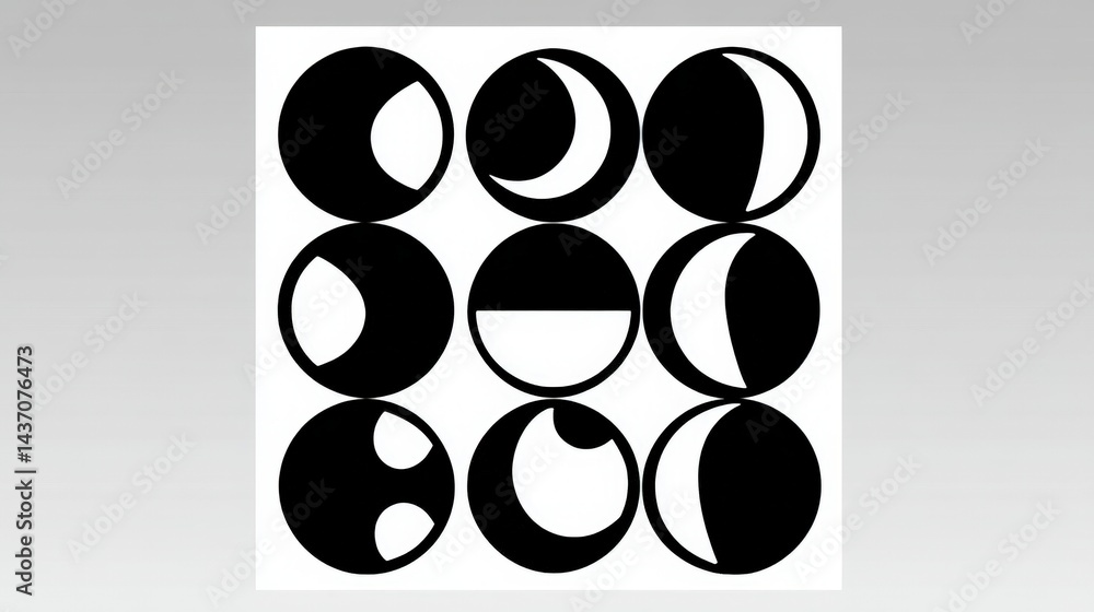 Aufkleber black and white geometric design featuring various circular patterns and shapes