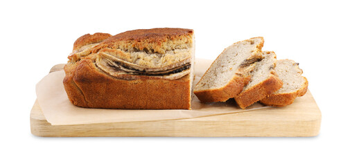 Pieces of banana bread isolated on white