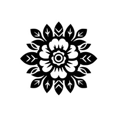 Elegant Black & White Floral Mandala Design, Decorative Element