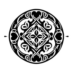 Decorative Black and White Mandala Design on White Background