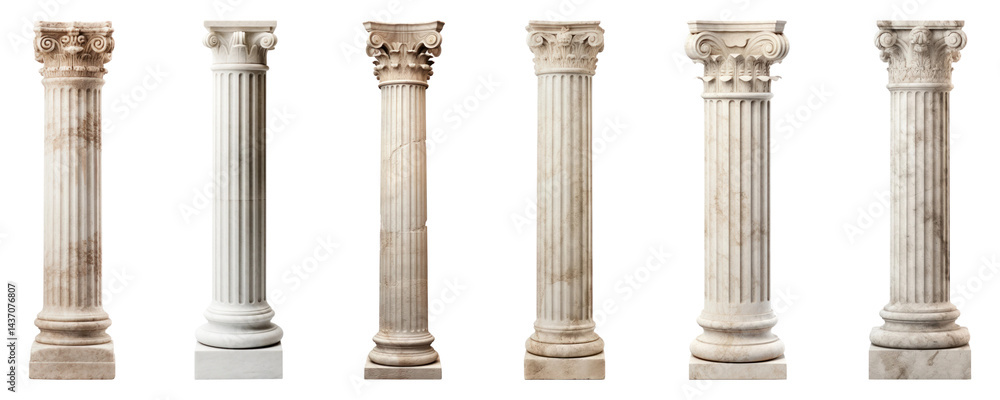Poster png ancient architectural columns showcase elegance, element set on transparent background