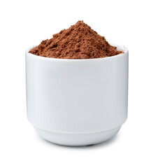 Superfood. Cacao powder in bowl isolated on white