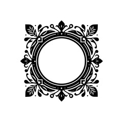 Elegant Black and White Floral Frame with Circle Center