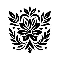 Elegant Black Floral Ornament on White: Minimalist Design, Vector Art