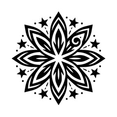 Black & White Mandala with Stars - Geometric Design