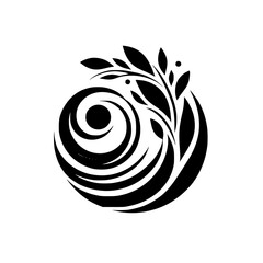 Elegant Black & White Nature Logo with Leafy Branch, Circle Design