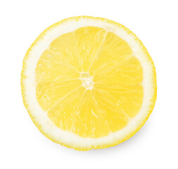 Slice of fresh ripe lemon isolated on white, top view