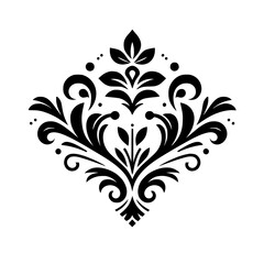 Elegant Black Damask Pattern on White Background