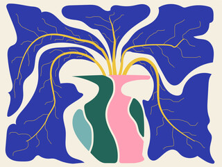 Illustration Blue floral graphic vector pattern in Matisse style