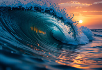 Foamy waves rolling up in ocean