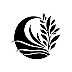 Abstract Black & White Nature Logo: Leaves & Waves