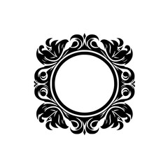 Elegant Black Floral Frame with Circle Center, Vector Design
