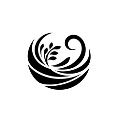 Abstract Black & White Floral Logo Element on White, Elegant Design