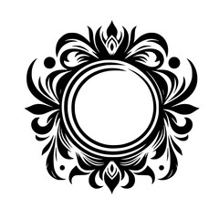 Elegant Black & White Floral Frame with Circle Center - Vector Art