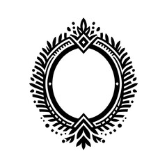 Obraz premium Black & White Ornamental Oval Frame with Decorative Foliage