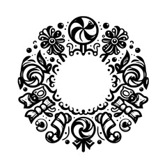 Whimsical Candy Wreath: Black & White Decorative Design Element